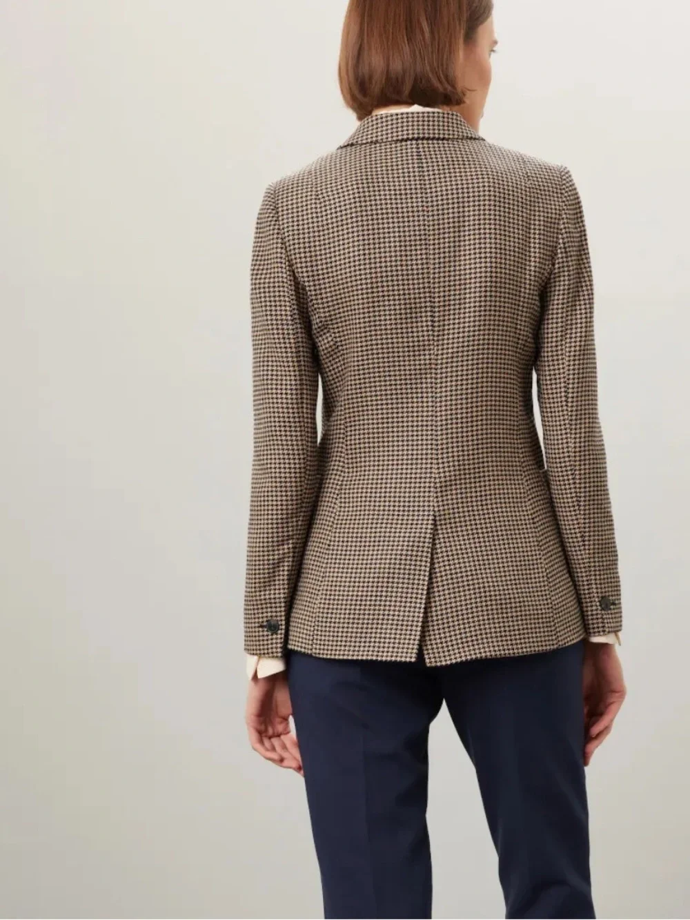 REISS Ella Double-Breasted Dogtooth Wool-Blend Puckered Shoulder Blazer Size 2 - Picture 2 of 11